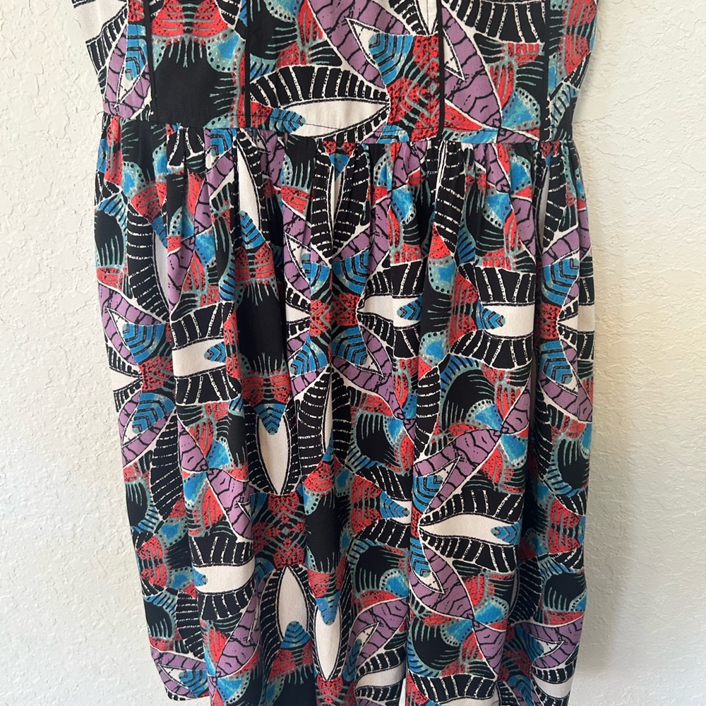Festival Boho Band of Gypsies Mini Multicolor Patterned Dress, Spaghetti Straps - Picture 4 of 8